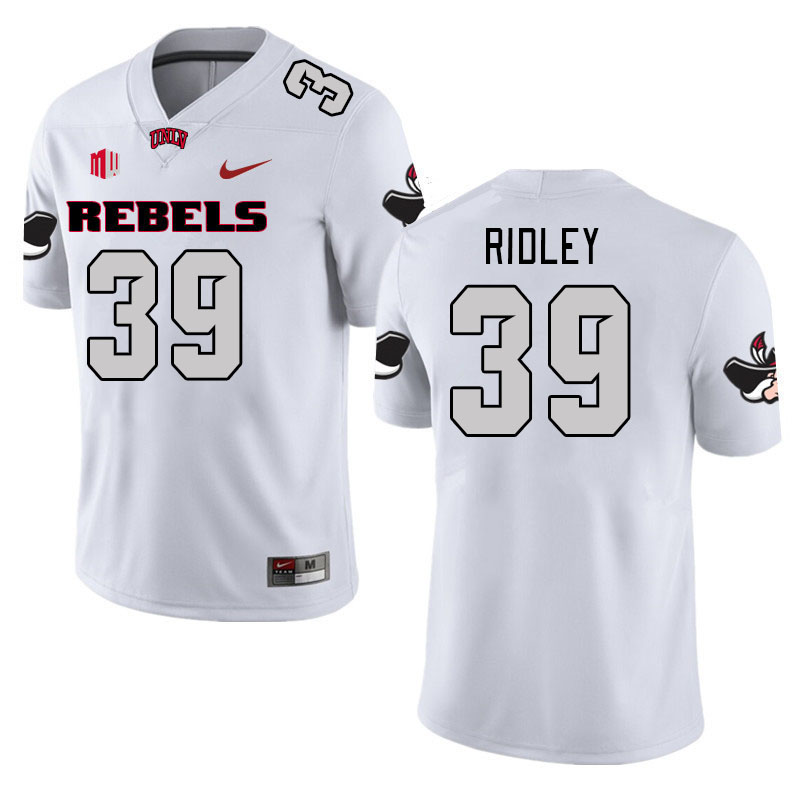 Men #39 Hunter Ridley UNLV Rebels 2023 College Football Jerseys Stitched-White - Click Image to Close